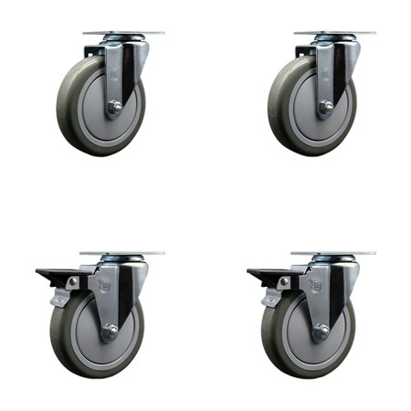 Service Caster 5'' Gray Poly Wheel Swivel Top Plate Caster Set with 2 Posi Brakes, 4PK SCC-20S514-PPUB-2-PLB-2